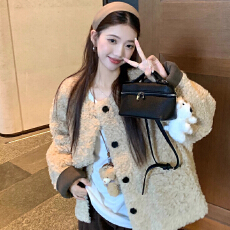 批发秋冬独特超好看今年流行漂亮韩系慵懒小香风羊羔毛加绒短款厚外套