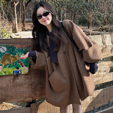 批发美拉德棕色双面呢子大衣<b class='q'>女</b>25秋季新款小个子高级感中长款毛呢外套