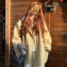 批发黄色双面羊毛大衣女冬季2025新款小个子高级感超好看短款毛呢外套