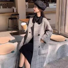 批发大格纹复古设计感呢子大衣<b class='q'>外套</b>中长款秋冬季人字纹时尚毛呢<b class='q'>外套</b>女