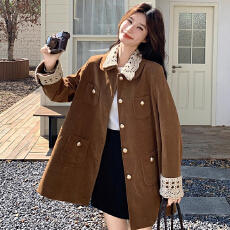 批发韩国复古翻领中长款麂皮/丝绒外套<b class='q'>工装</b><b class='q'>风衣</b>美拉德穿搭<b class='q'>风衣</b>