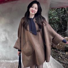 批发美拉德棕色双面呢子大衣女25秋季新款小个子高级感中长款毛呢<b class='q'>外套</b>