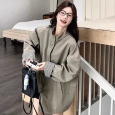 批发原版做法立领高级穿格子风衣外套女秋冬新款宽松中长款英伦风大衣