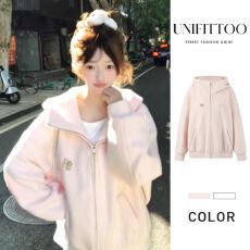 批发原版做法粉色巨好看高领连帽毛呢外套女秋冬今年流行新款绝美开衫