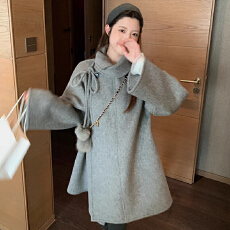 批发秋冬装灰色设计感大衣时尚韩系高级感气质遮屁股宽松毛呢子外套女