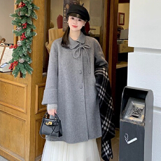 批发灰色设计感大衣女2025秋冬<b class='q'>新款</b>高级感韩系中长款时尚毛呢斗篷外套