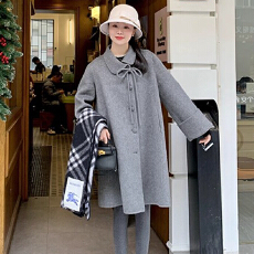 批发灰色设计感大衣女秋冬新款复古高级感韩系中<b class='q'>长款</b>时尚毛呢斗篷外套