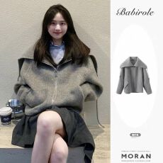 批发法式复古灰色毛呢子<b class='q'>外套</b><b class='q'>女</b>2025冬季新款高级感宽松廓形海军领<b class='q'>大</b>衣