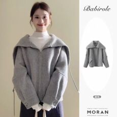 批发法式灰色大翻领毛呢外套女休闲披肩外搭高级感<b class='q'>宽松</b>廓形海军领上衣