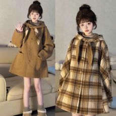 批发原版做法复古高级感穿搭连帽斗篷双面呢大衣<b class='q'>中长款</b>小个子毛呢外套