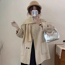 批发高级设计感双排扣呢子大衣女冬季<b class='q'>新款</b>韩版小个子中长款毛呢外套