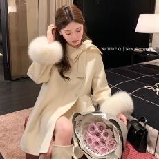 批发留洋大小姐~高级感毛呢斗篷新款时尚呢子大衣女2026春<b class='q'>秋</b>开衫外套