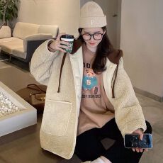 批发秋冬季复古加厚羊羔毛<b class='q'>外套</b>韩国通勤洋气休闲宽松连帽衫潮流上衣<b class='q'>女</b>