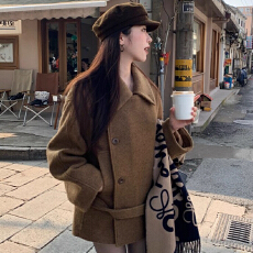 批发立领短款毛呢<b class='q'>外套</b><b class='q'>女</b>2026秋冬新款小个子廓形系带时尚呢子大衣韩系