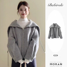 批发法式复古灰色毛呢子外套女2026<b class='q'>春</b>秋新款高级感宽松廓形海军领大衣