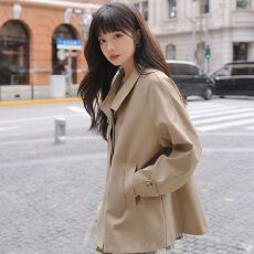 批发秋<b class='q'>冬</b>新款高领纯色宽松型百搭风衣英伦时尚潮流长袖开衫高级感外套