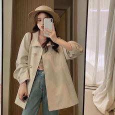 批发秋<b class='q'>冬</b>新款休闲百搭宽松型长袖单排扣风衣简约淑女小个子开衫外套女