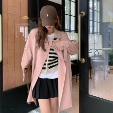 批发粉色风衣外套女中长款秋装2026年新款今年流行高级感小个子大衣