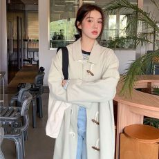 批发春<b class='q'>秋</b>新款韩版学院风牛角扣长款简约休闲日系工装风百搭风衣外套女