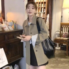 批发韩系复古卡其色中长款风衣女2026春秋季高级感宽松单排扣休闲外套