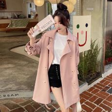 批发粉色西装领<b class='q'>风衣</b>女春秋2026新款小个子法式甜美奶甜系少女短款外套