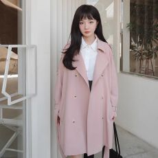 批发粉色chic风衣外套女中长款春秋2026新款韩版宽松高级感小个子大衣