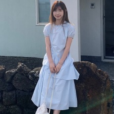 批发法式小众<b class='q'>荷叶边</b>抽绳衬衫裙女夏季短袖甜美温柔风显瘦泡泡袖裙子女