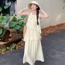 批发原版做法有内里<b class='q'>吊带</b>背心连衣裙女初恋气质海边度假无袖蛋糕<b class='q'>长裙</b>子