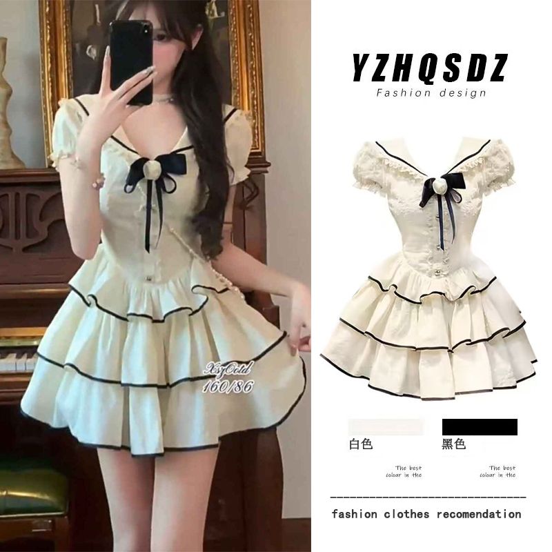 RY2760# 原版做法有内里海军领蛋糕裙夏季新款高级设计感收腰公主蓬蓬裙...