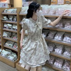 批发森系初恋裙新中式高级设计感立领连衣裙收腰显瘦夏季公主<b class='q'>蓬蓬裙</b>子