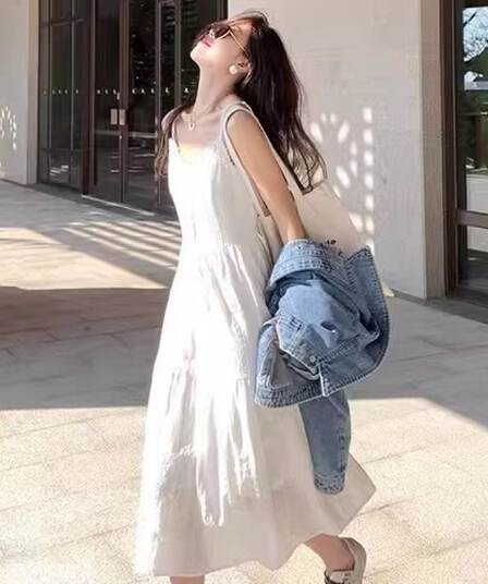 원본 것 있음 네리 프랑스식 부드러운 바람 레이스 슬립 드레스 루즈핏 슬림해 보이는 연령 감소 첫사랑 샤오 바이 치마