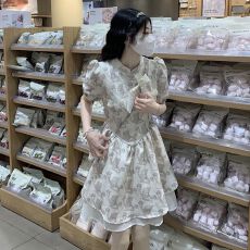 批发森系初恋裙新中式高级设计感立领连衣裙收腰显瘦夏季公主蓬蓬裙子