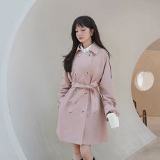 批发原版做法粉色chic<b class='q'>风衣外套</b>女中长款春秋<b class='q'>韩版</b>宽松高级感小个子大衣
