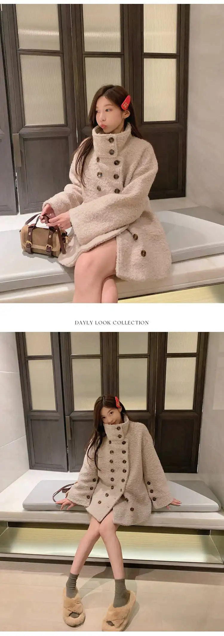 스탠드 칼라 더블 버튼 가디건 상세 이미지 3
