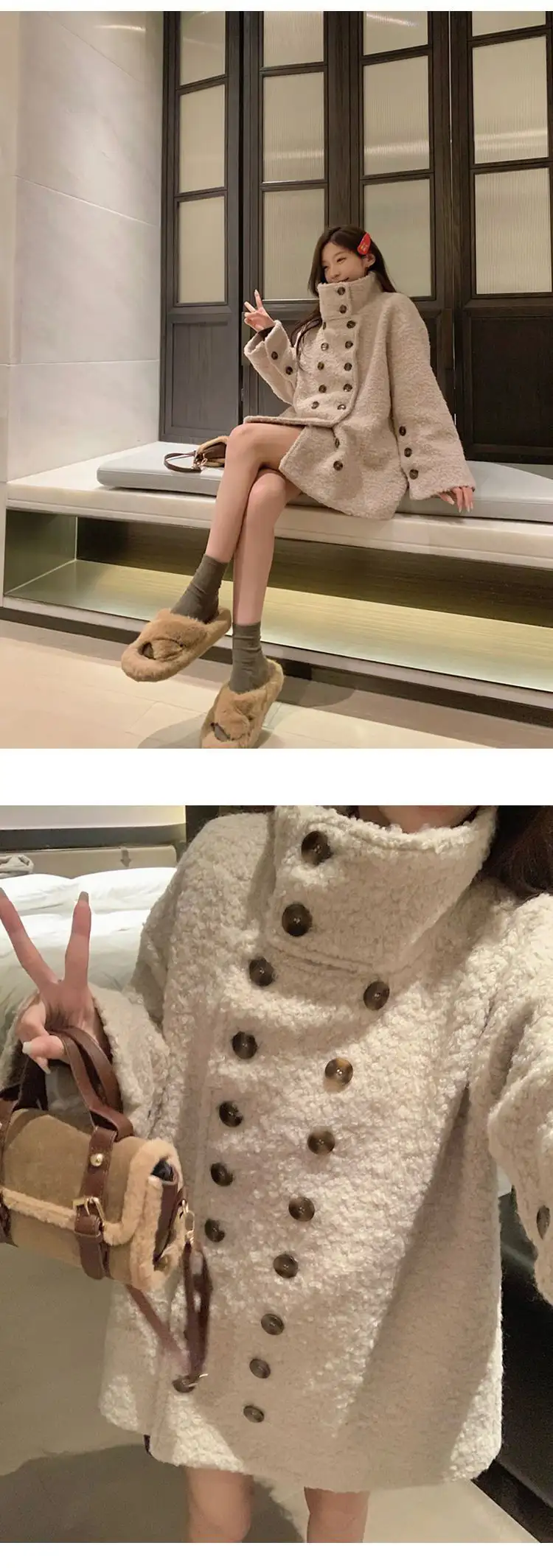 스탠드 칼라 더블 버튼 가디건 상세 이미지 7