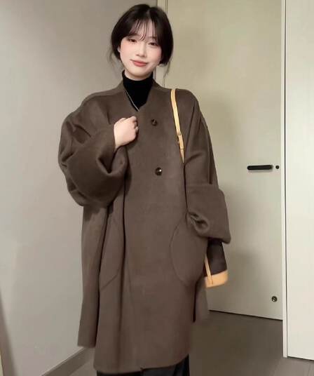 가을 겨울 레트로 양면 외투 여성 코트 2026 새로운 작은 키 품격 보온 고급 센스 맨위