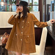 批发有内里 复古翻领<b class='q'>中长款</b>麂皮/丝绒外套工装风衣女 美拉德穿搭