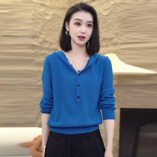 批发欧货高级感酒红色连帽卫衣针织衫女秋<b class='q'>冬</b>大码时尚洋气遮肉显瘦上衣