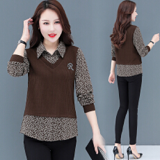 批发2026年新款早春款小个子衬衣时尚小衫假两件针织碎花衬衫<b class='q'>女</b>士上衣