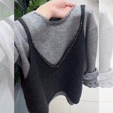 批发韩系针织背心长袖针织衫两件套女2025秋季新款时尚百搭超好看上衣