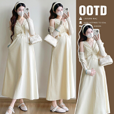 批发实拍孕妇春夏套装时髦设计感防晒衣+<b class='q'>背心</b>裙子两件套连衣裙