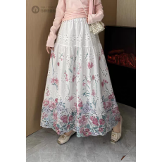 批发新款法式甜美重工刺绣印花收腰显瘦长款高腰仙<b class='q'>女裙</b>a字<b class='q'>半身裙</b>