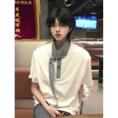 批发美式假两件领口拼接t恤男夏季设计感重磅正肩短<b class='q'>袖</b>cleanfit<b class='q'>半截</b><b class='q'>袖</b>