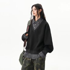 批发潮流潮流翻领长袖Polo衫女款<b class='q'>夏</b>季宽松休闲长袖衣服美式高级新款