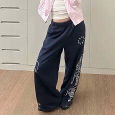 批发美式高街直筒拖地松紧腰<b class='q'>牛仔裤</b>女美式复古vintage裤子春秋季
