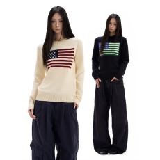 批发复古旗帜提花套头毛衣<b class='q'>女</b>秋冬慵懒显瘦针织衫长袖上衣潮