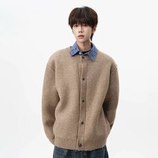 批发百搭复古定织蓝开衫毛衣<b class='q'>女</b>秋季潮牌厚款混纺针织<b class='q'>女</b>外套新款潮流