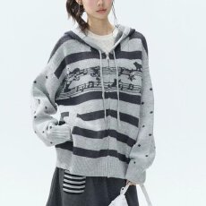 批发美式复古撞色连帽毛衣<b class='q'>女</b>2026春秋新款小众设计感慵懒风针织