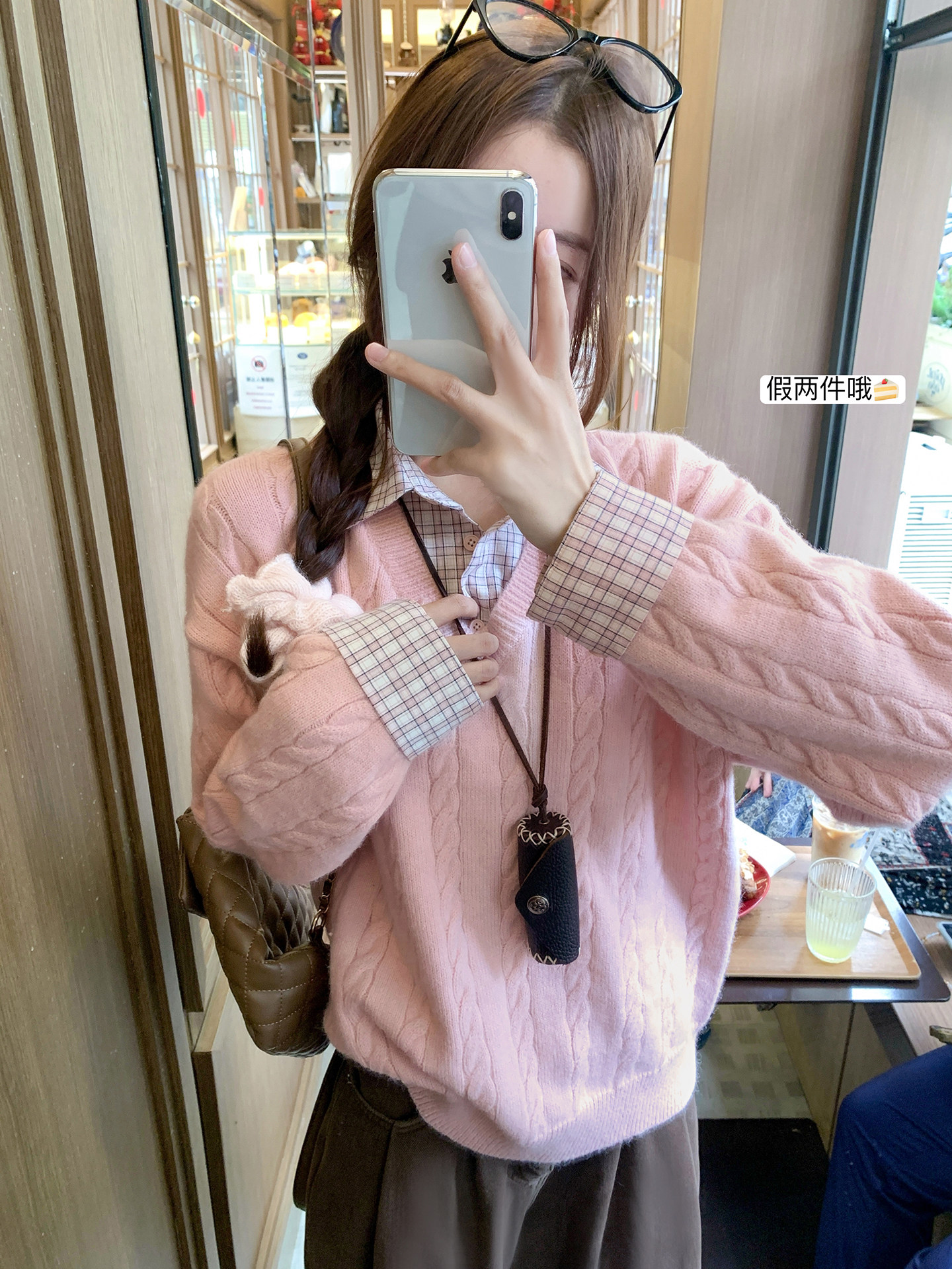 한 번 작은 짭짤한 한 부서 핑크색 페이크 레이어드 스웨터 여자 가을 겨울 셔츠 패치워크 인사이드 가져 가라. 니트 스웨터 맨위 겨울