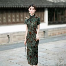 批发复古新中式改良扎染短袖中长款改良<b class='q'>旗袍</b>开叉女夏<b class='q'>新款</b>国风素雅日常